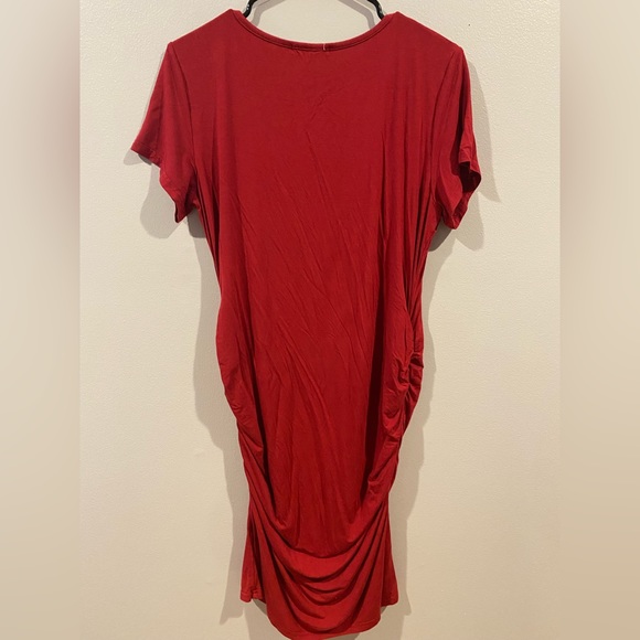 LARGE WINE Smallshow Women's Short Sleeve Maternity Dress Ruched - Picture 4 of 4